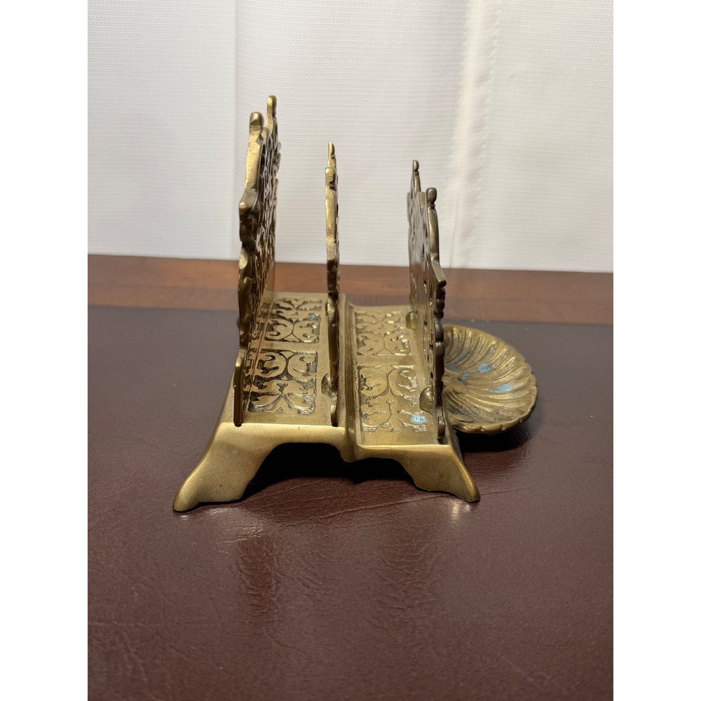 Vtg Solid Brass Letter Holder Mail Organizer Desk Art Nouveau Victorian Style - Picture 4 of 10